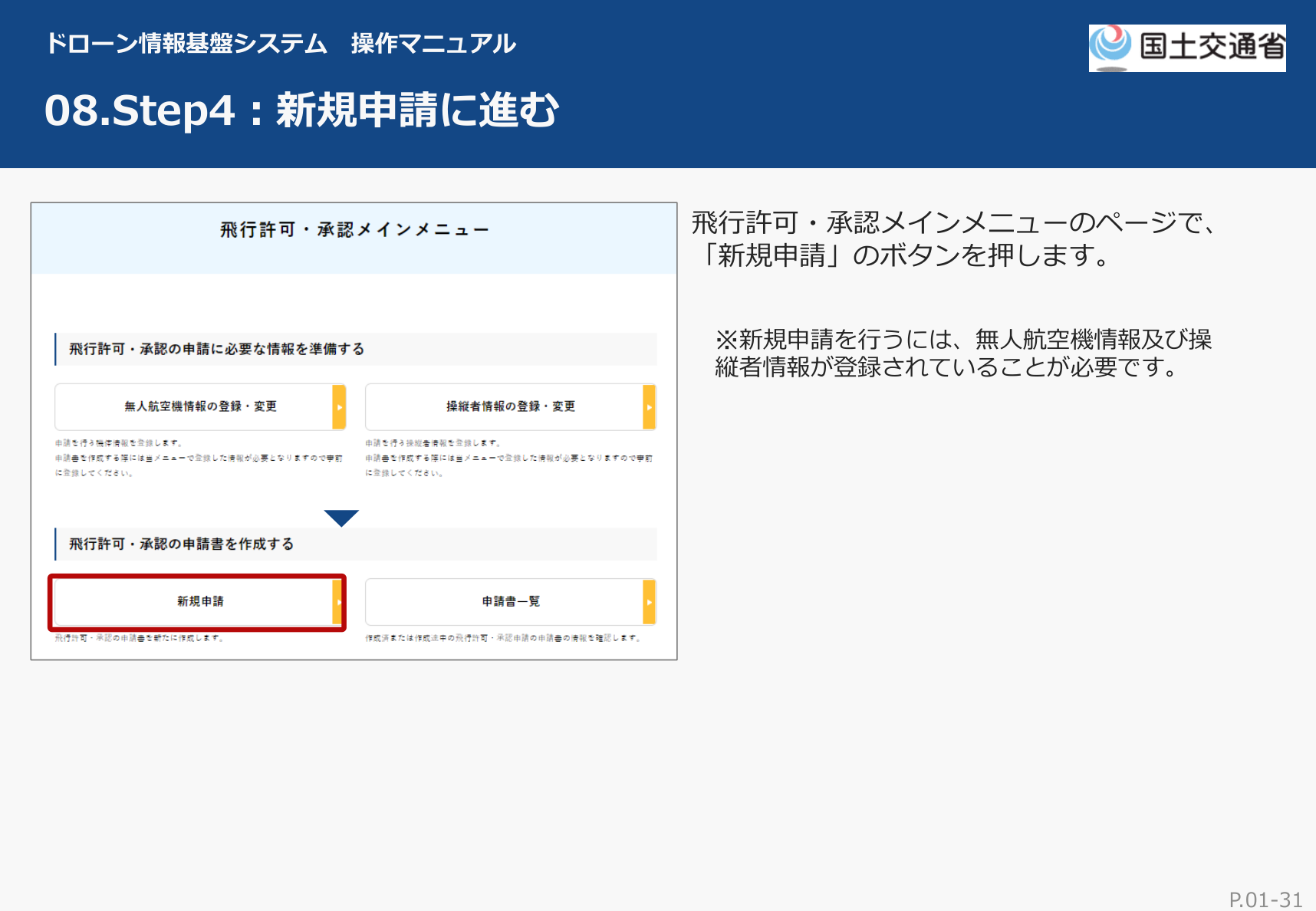 DIPS2.0 新規申請に進む画面